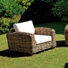 Lounge de grădină din ratan cu măsuță de cafea și perne din lemn - Hugues Viadurini