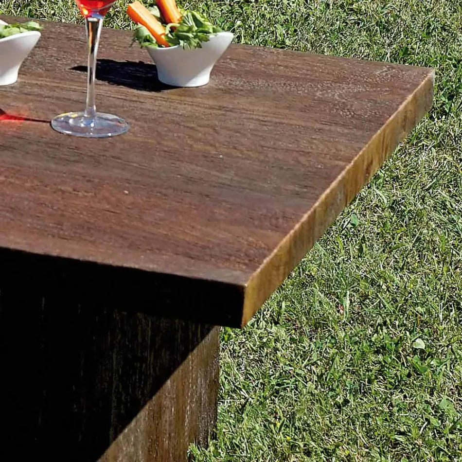 Lounge de grădină din ratan cu măsuță de cafea și perne din lemn - Hugues Viadurini