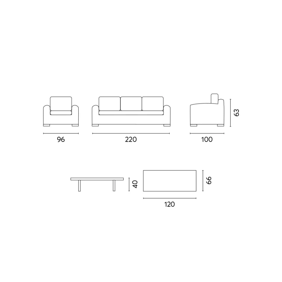 Lounge de grădină din ratan cu măsuță de cafea și perne din lemn - Hugues Viadurini