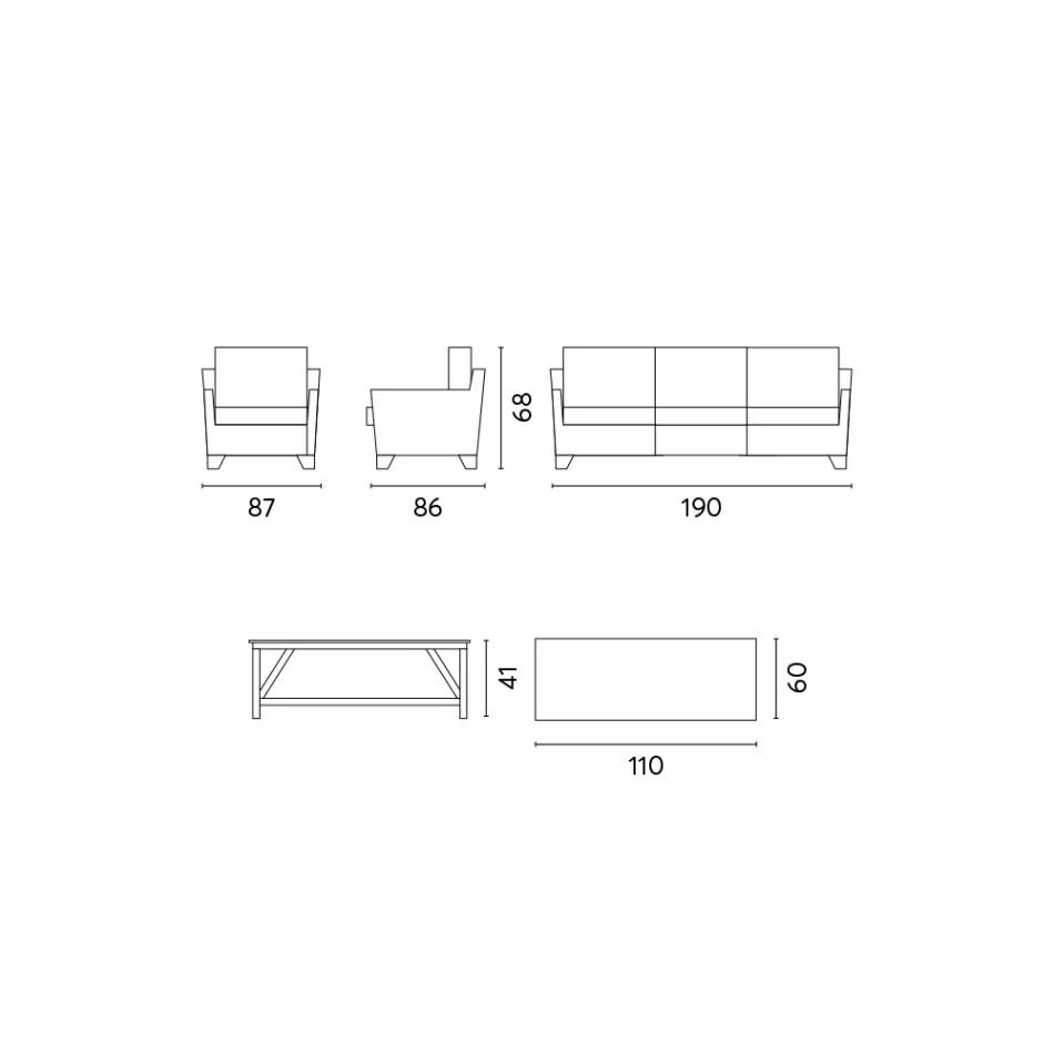 Lounge în aer liber cu măsuță de cafea din lemn de mango și perne din bumbac - Orlanda Viadurini