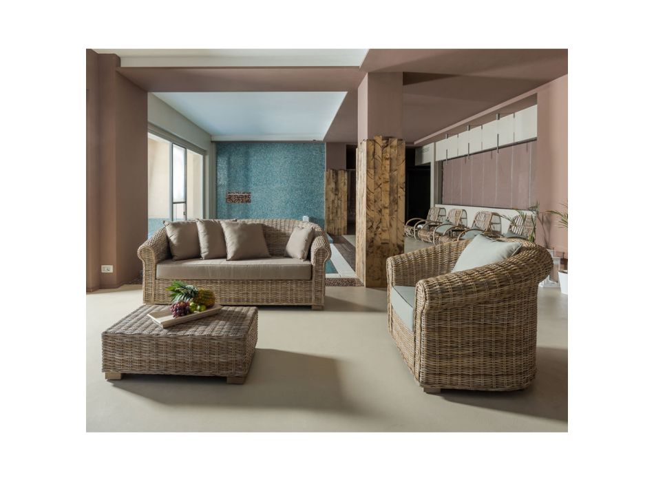 Lounge de exterior din fibra naturala Kubù cu perne - Isildur Viadurini