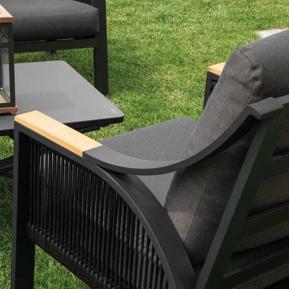 Camera de zi din aluminiu cu brațe din tec brazilian - Jurnal Viadurini