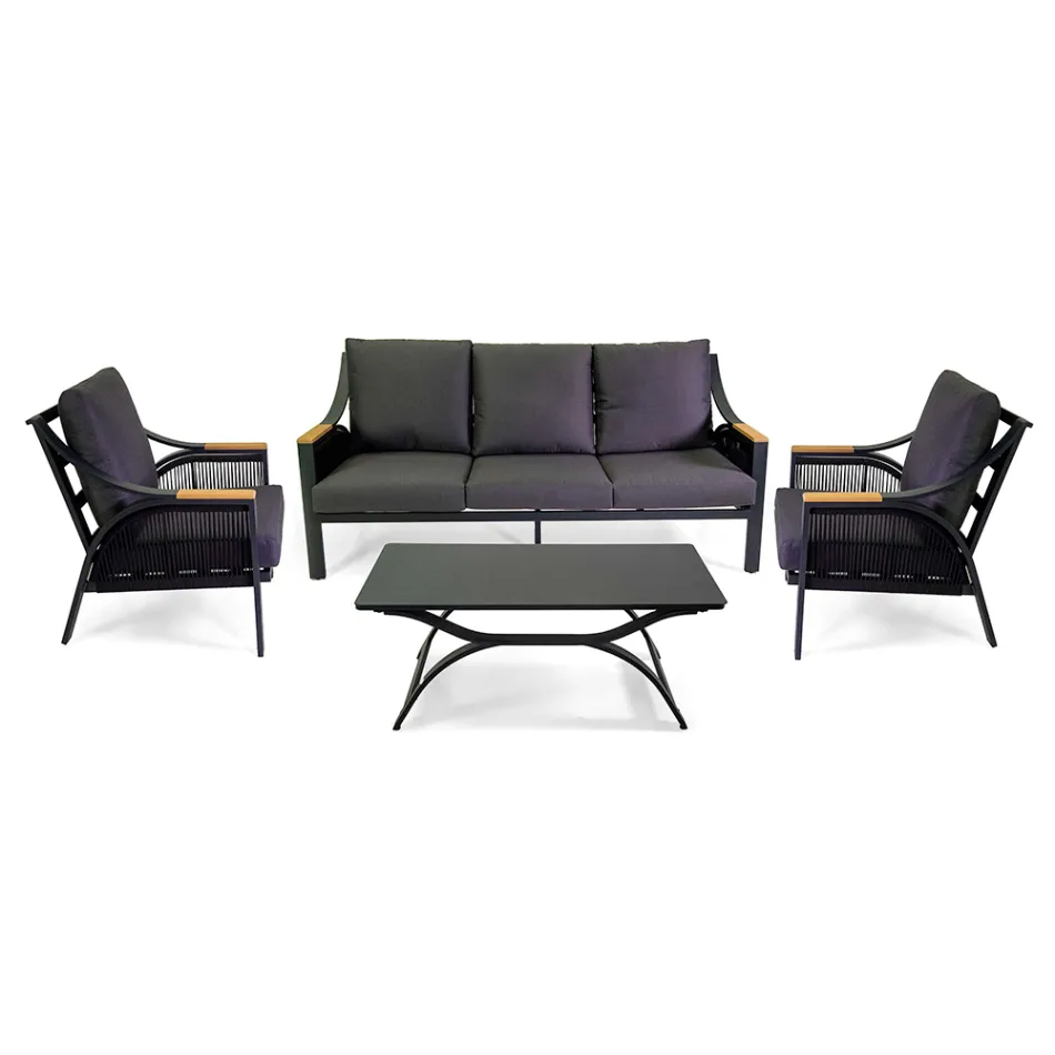 Camera de zi din aluminiu cu brațe din tec brazilian - Jurnal Viadurini