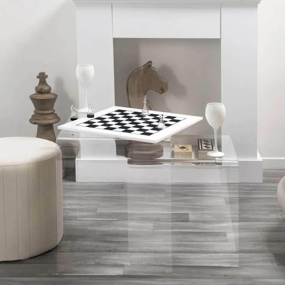 Tabla de șah modernă din plexiglas alb sau negru, fabricată în Italia - Checkmate Viadurini