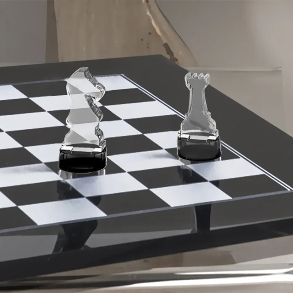 Tabla de șah modernă din plexiglas alb sau negru, fabricată în Italia - Checkmate Viadurini