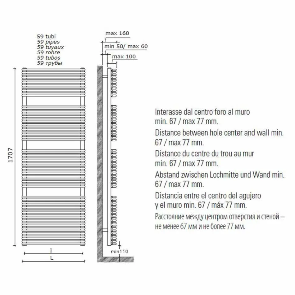 Încălzitor de prosoape hidraulice de baie cu design vertical în oțel 1013 W - Griffin Viadurini
