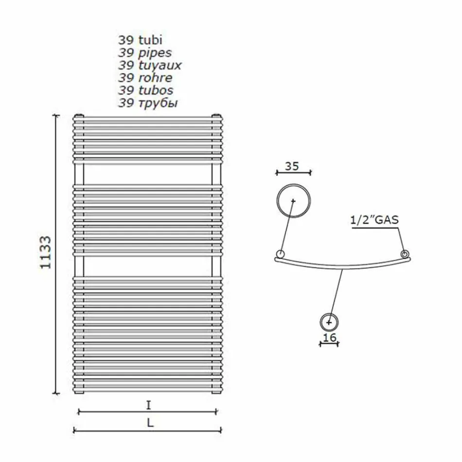 Încălzitor de prosoape hidraulice de baie cu design vertical în oțel 1013 W - Griffin Viadurini