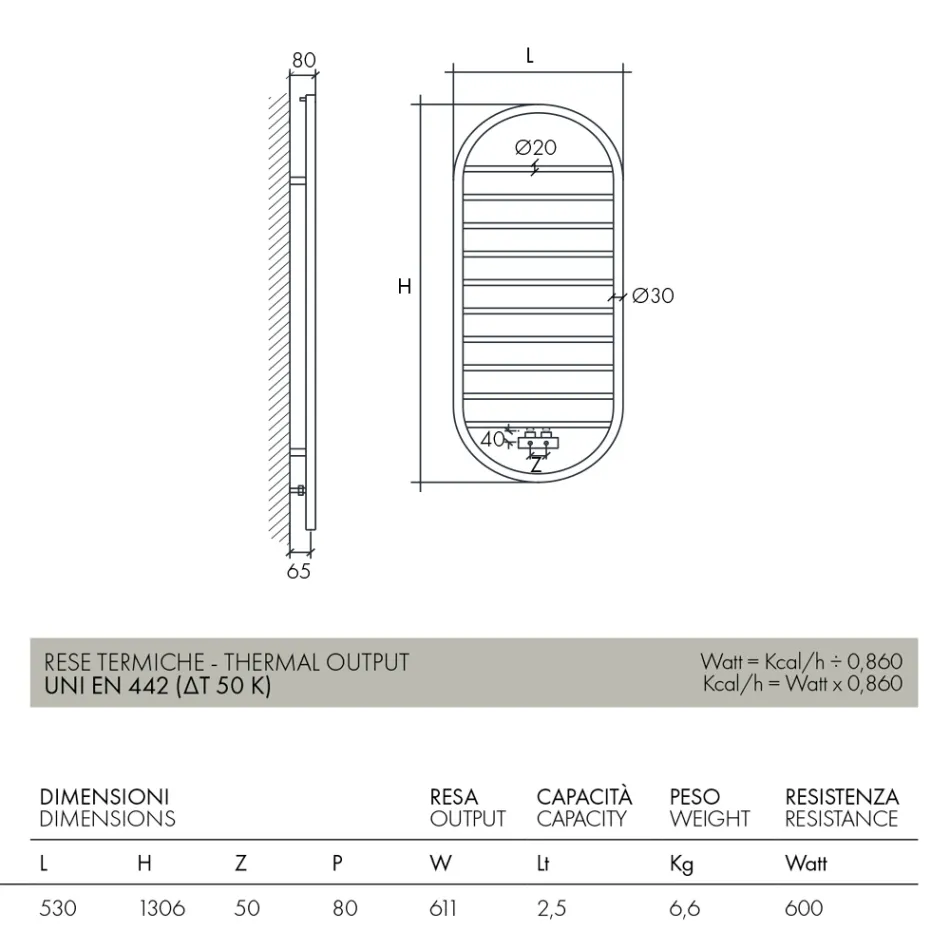 Încălzitor de prosoape cu design „Tutto Tondo Slim” din oțel Fabricat în Italia - Neted Viadurini