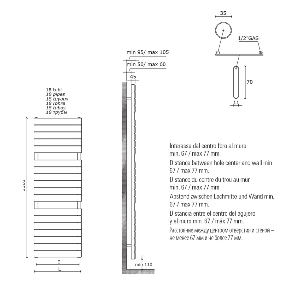 Încălzitor hidraulic pentru prosoape din oțel carbon negru, fabricat în Italia - Carezza Viadurini