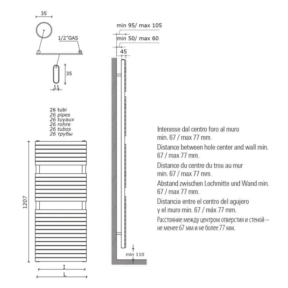 Incalzitor hidraulic pentru prosoape din Otel Carbon Ocru Made in Italy - Tepore Viadurini