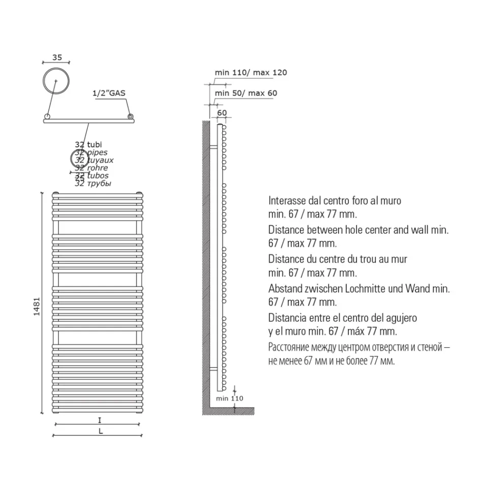 Încălzitor hidraulic pentru prosoape din oțel carbon rugină Fabricat în Italia - Coccola Viadurini