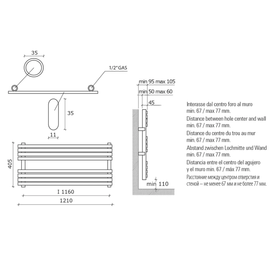 Încălzitor hidraulic pentru prosoape din Oțel Carbon Ruginiu Mat Fabricat în Italia - Fiaccole Viadurini
