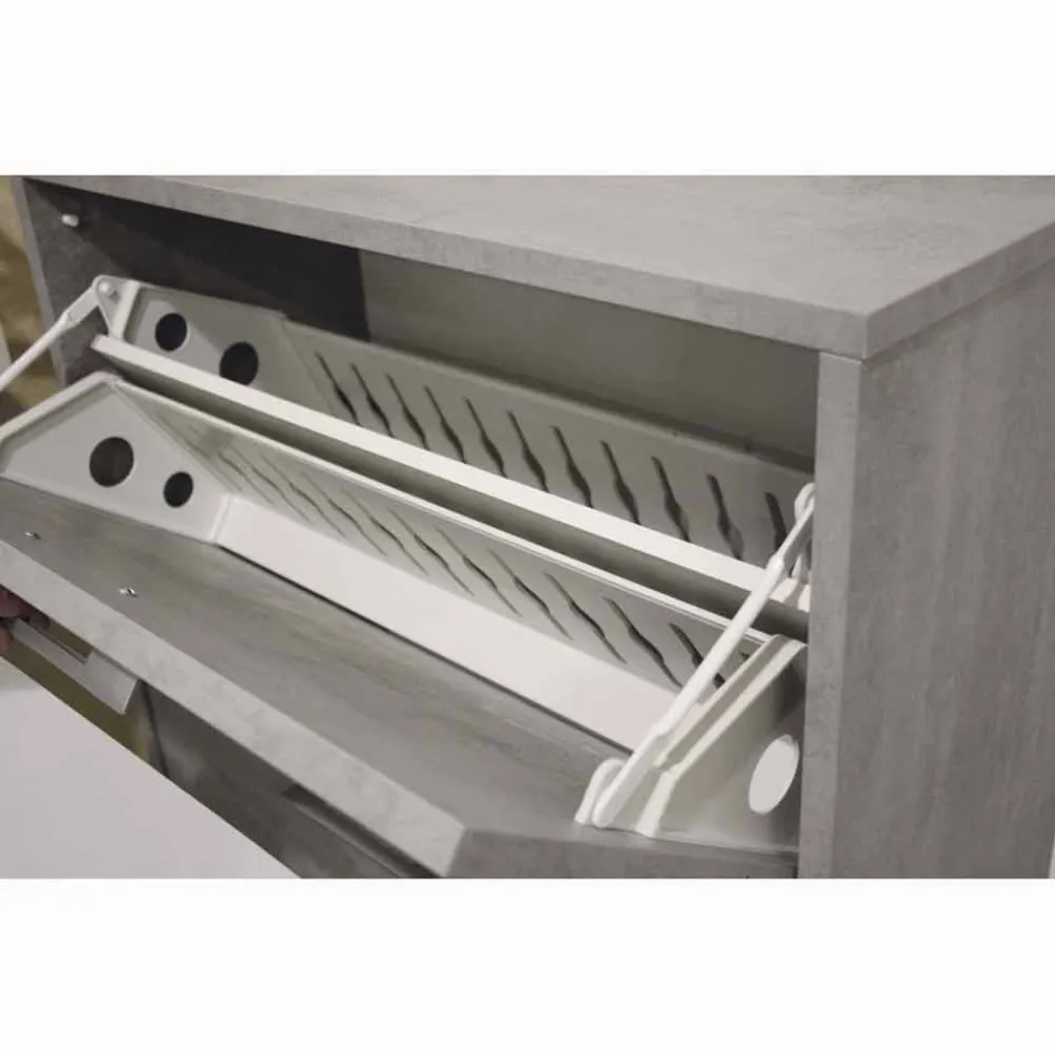 Dulap pentru încălțăminte cu două rânduri cu clapă din melamină de ciment Cleaf Senis Viadurini