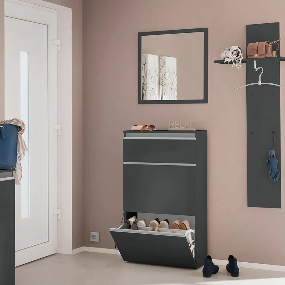 Dulap Pantofi Alb sau Antracit 3 Usi Design Durabil Lemn - Emanuelito Viadurini