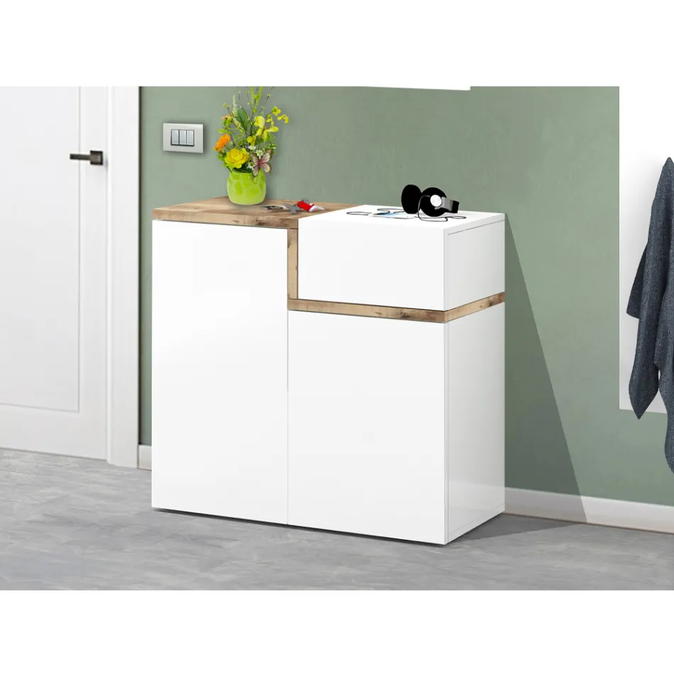 Raft pantofi intrare 3 sau 4 usi din lemn alb si ardezie sau artar - Tiscali Viadurini