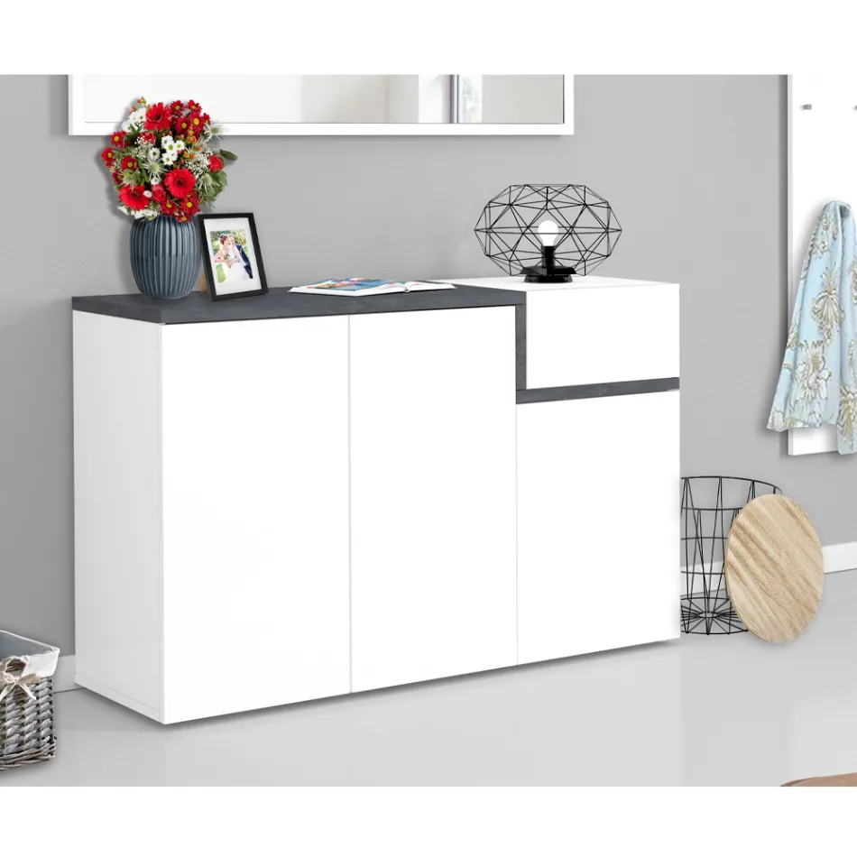 Raft pantofi intrare 3 sau 4 usi din lemn alb si ardezie sau artar - Tiscali Viadurini