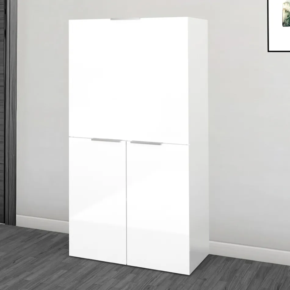 Birou de perete alb modern cu design italian din lemn lustruit - Ghero Viadurini