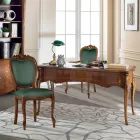 Birou Clasic 5 Sertare din Lemn și Piele Ecologică Made in Italy - Commodo Viadurini