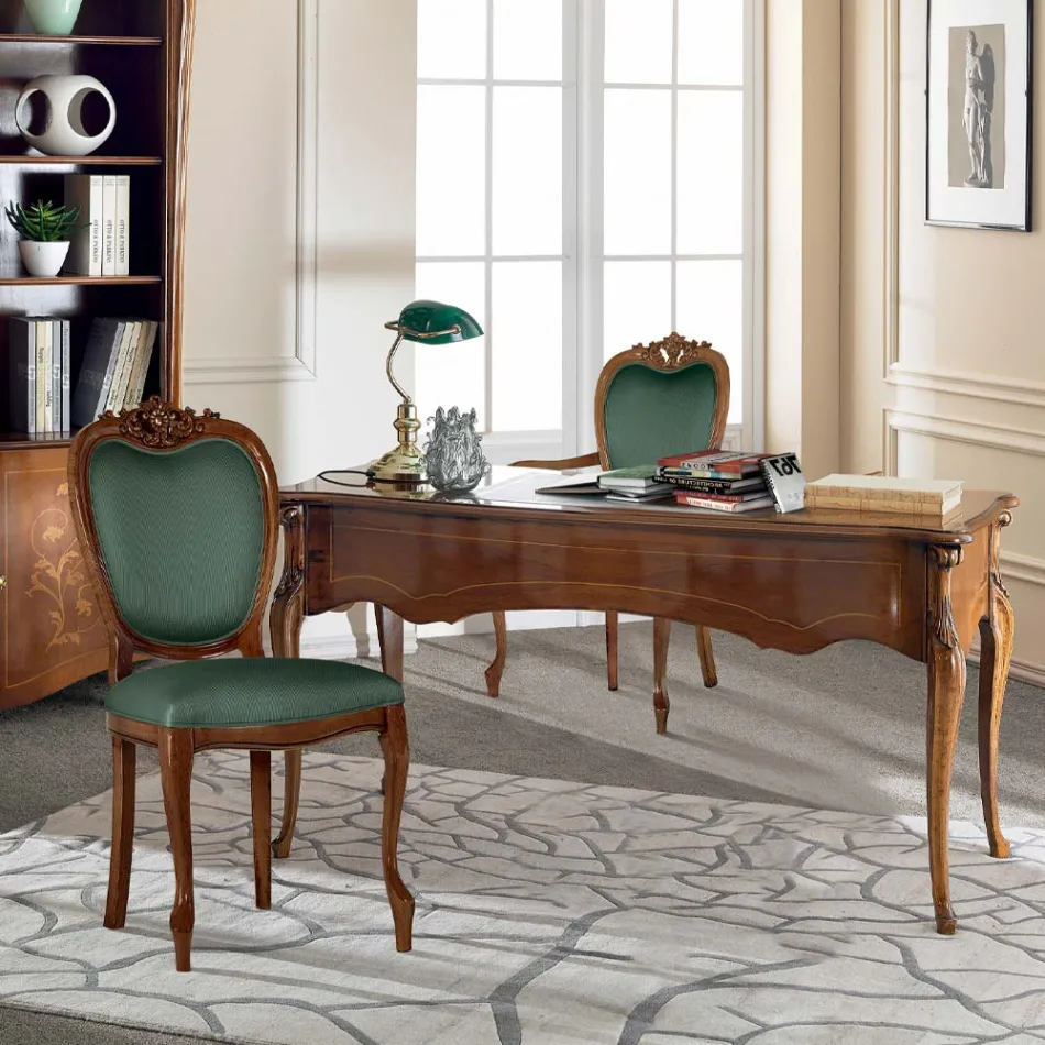 Birou Clasic 5 Sertare din Lemn și Piele Ecologică Made in Italy - Commodo Viadurini