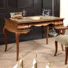 Birou cu 5 sertare din lemn de nuc si piele ecologica Made in Italy - Hastings Viadurini