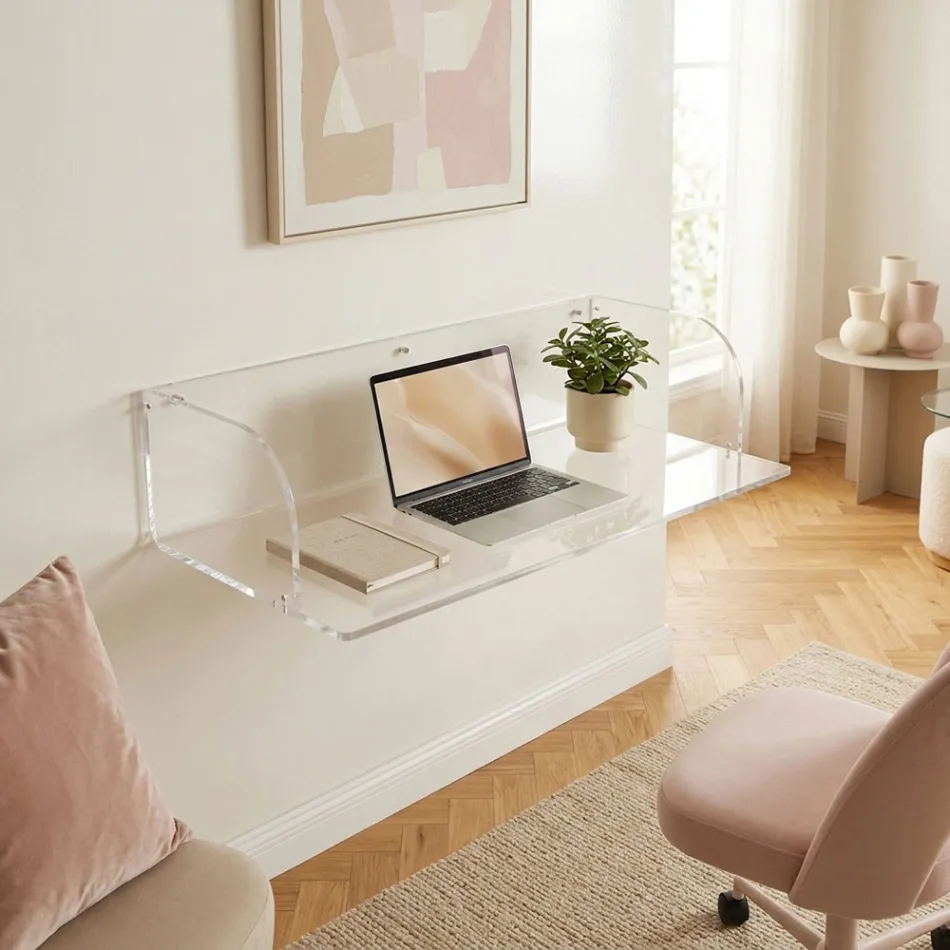 Birou de perete Otilia din plexiglas cu design minimalist, fabricat în Italia Viadurini