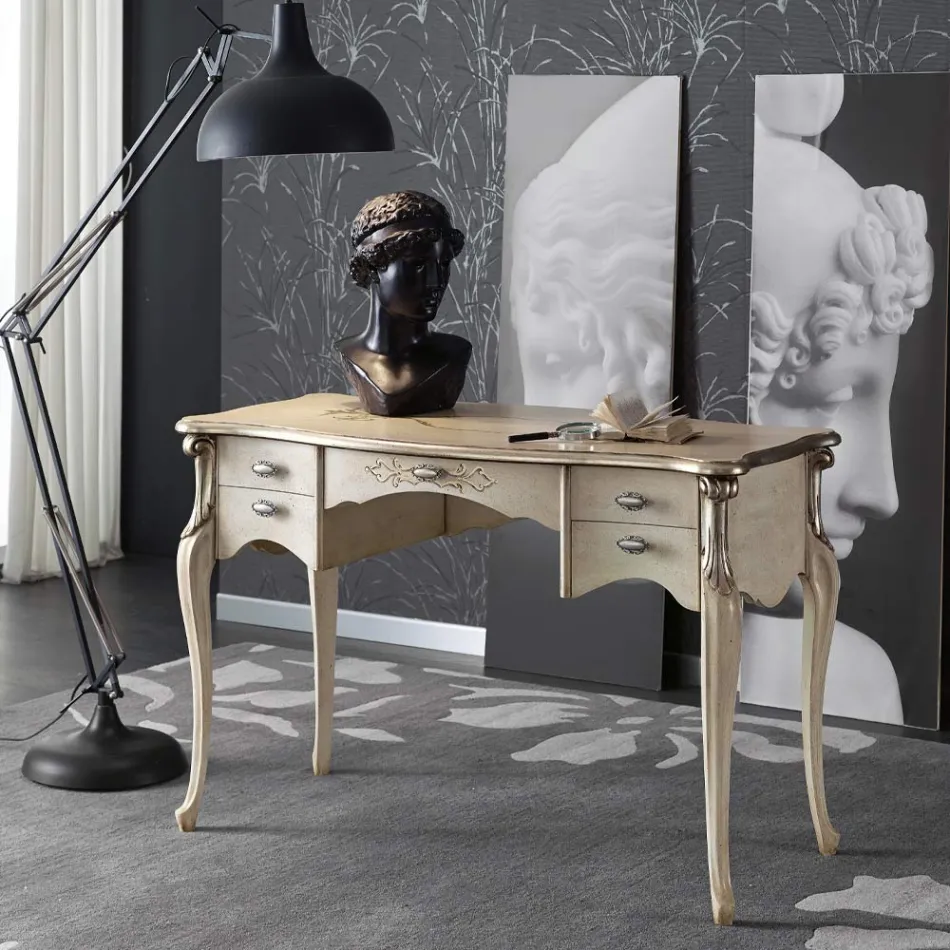 Birou de living din lemn de lux cu 5 sertare Made in Italy - Caligola Viadurini