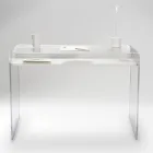Birou transparent din plexiglas cu raft din lemn de design - Carducci Viadurini