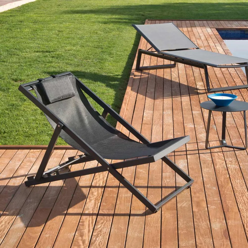 Sezlong de gradina din aluminiu vopsit si textilena, 2 bucati - Jhonathan Viadurini