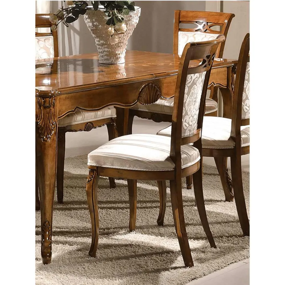 Scaun Tapițat Clasic din Nuc sau Lemn Alb Fabricat în Italia - Caligola Viadurini