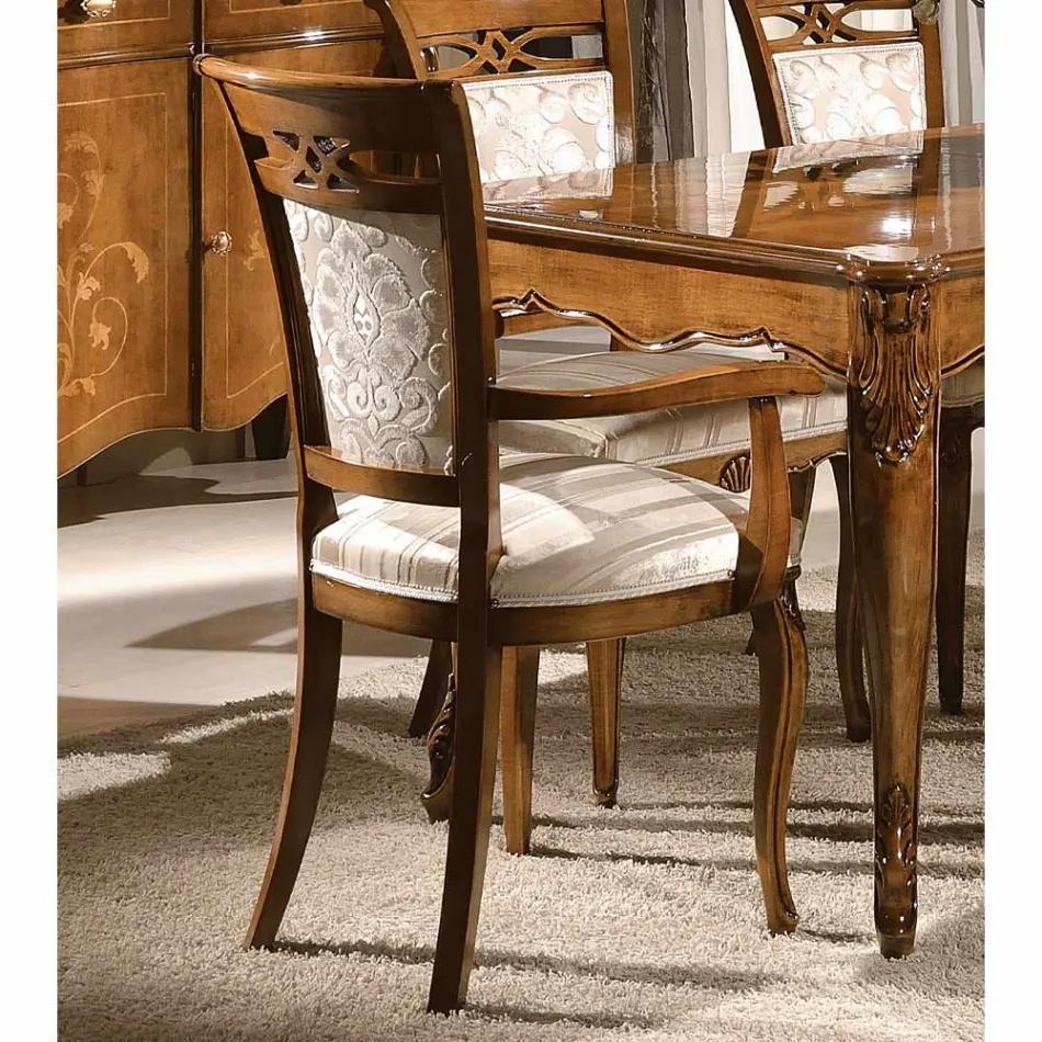 Scaun Tapițat Clasic din Nuc sau Lemn Alb Fabricat în Italia - Caligola Viadurini