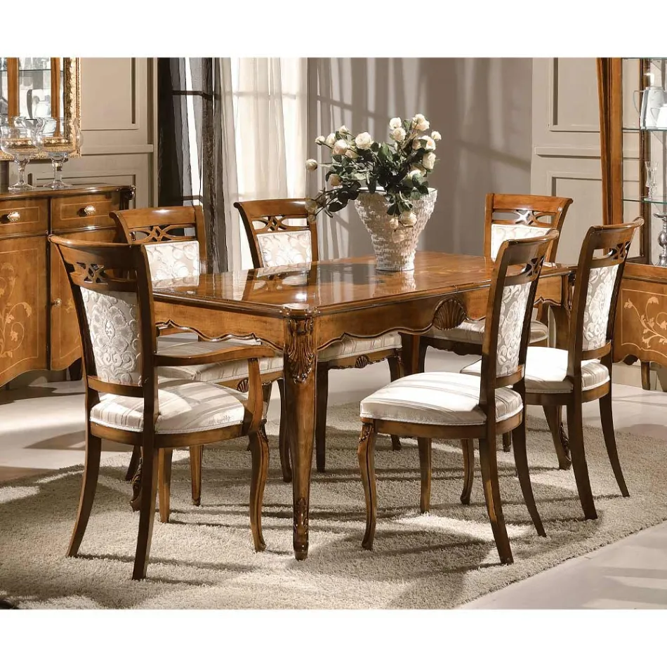 Scaun Tapițat Clasic din Nuc sau Lemn Alb Fabricat în Italia - Caligola Viadurini