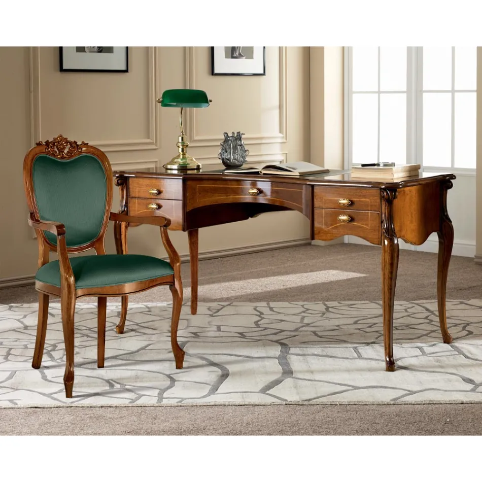 Scaun Clasic din Lemn Tapițat Nuc sau Auriu Made in Italy - Imperator Viadurini