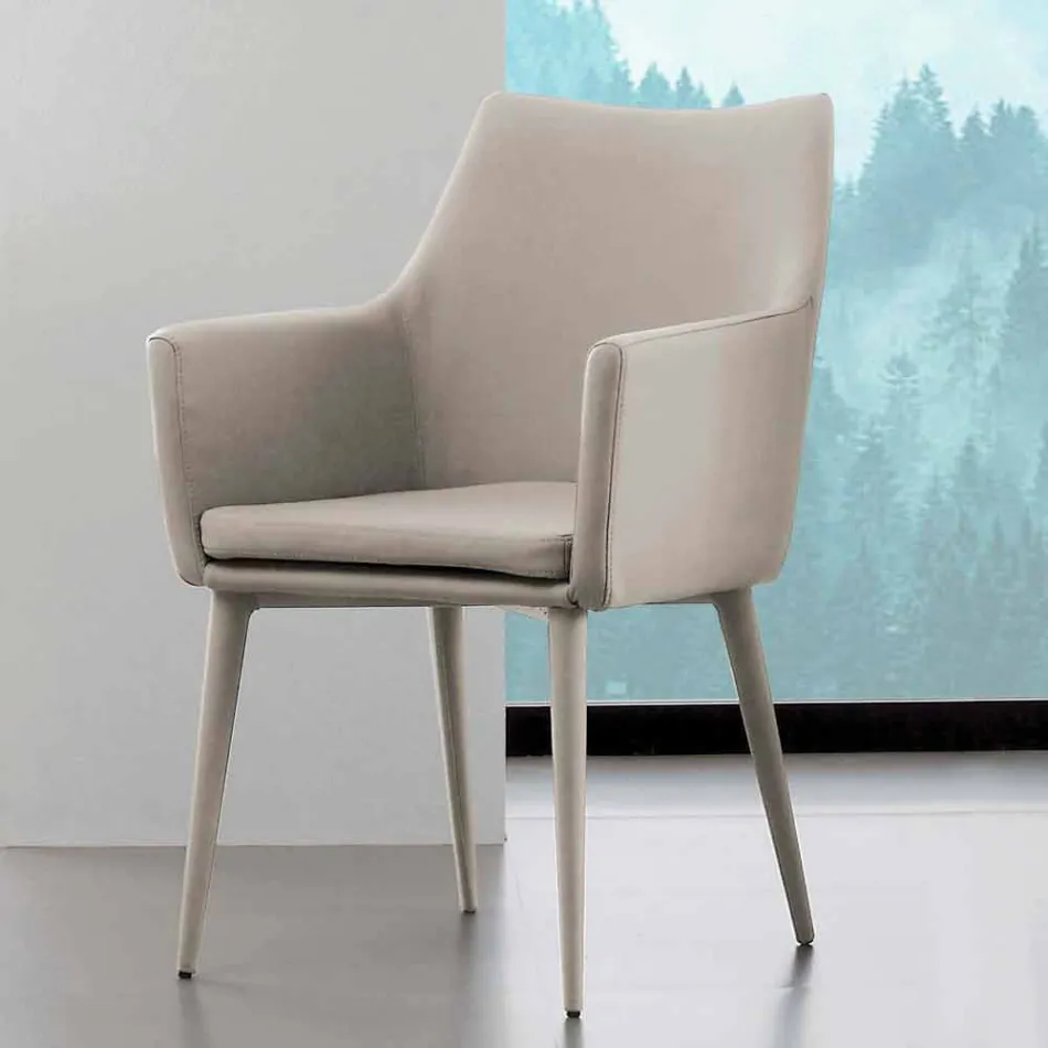 Scaun cu cotiere din metal imbracat in piele ecologica Carlina Viadurini