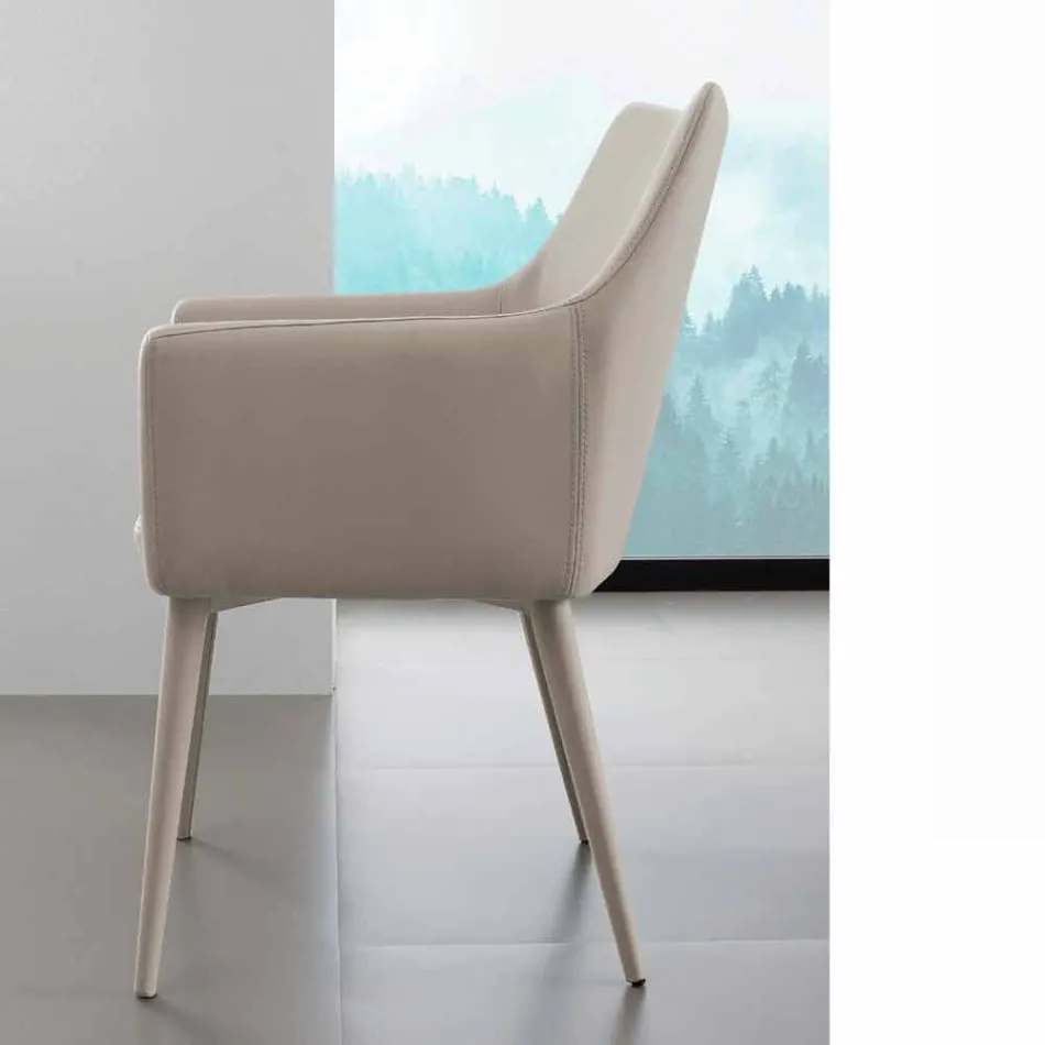 Scaun cu cotiere din metal imbracat in piele ecologica Carlina Viadurini