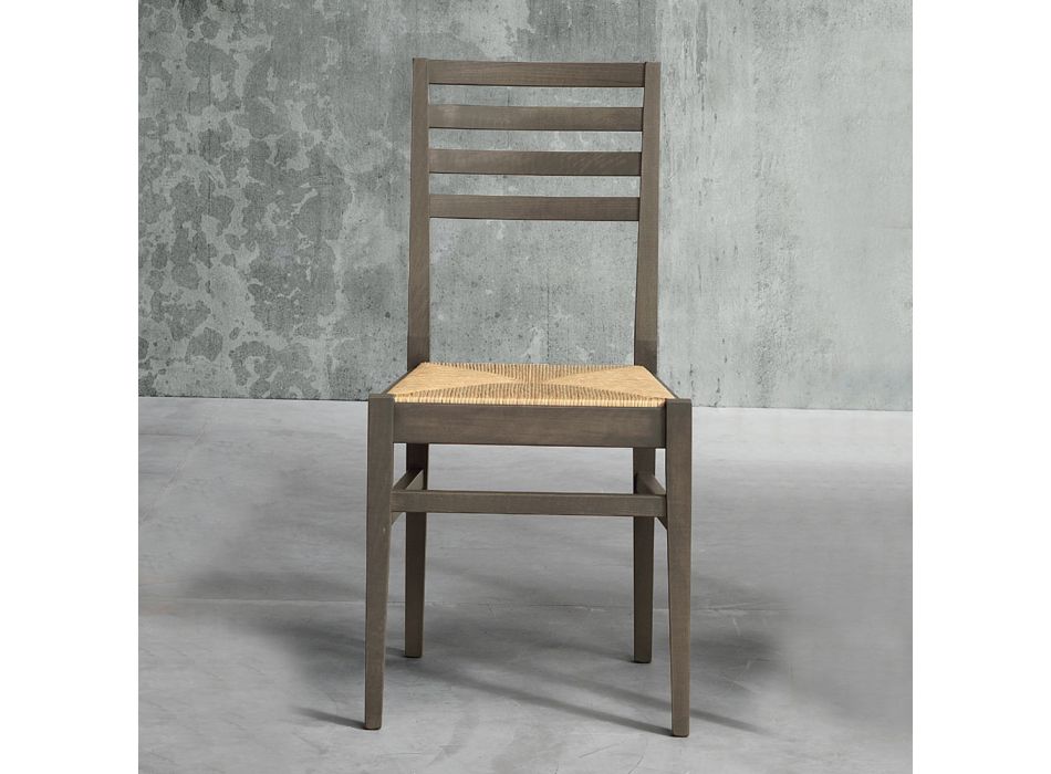 Scaun de bucatarie din lemn de fag si scaun din paie de porumb - Rabasse Viadurini