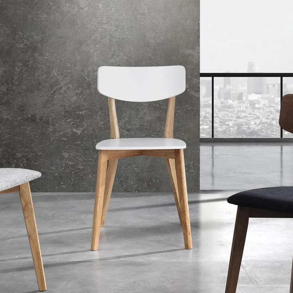 Scaun de bucatarie din lemn masiv alb si stejar vopsit 2 piese - Tonino Viadurini
