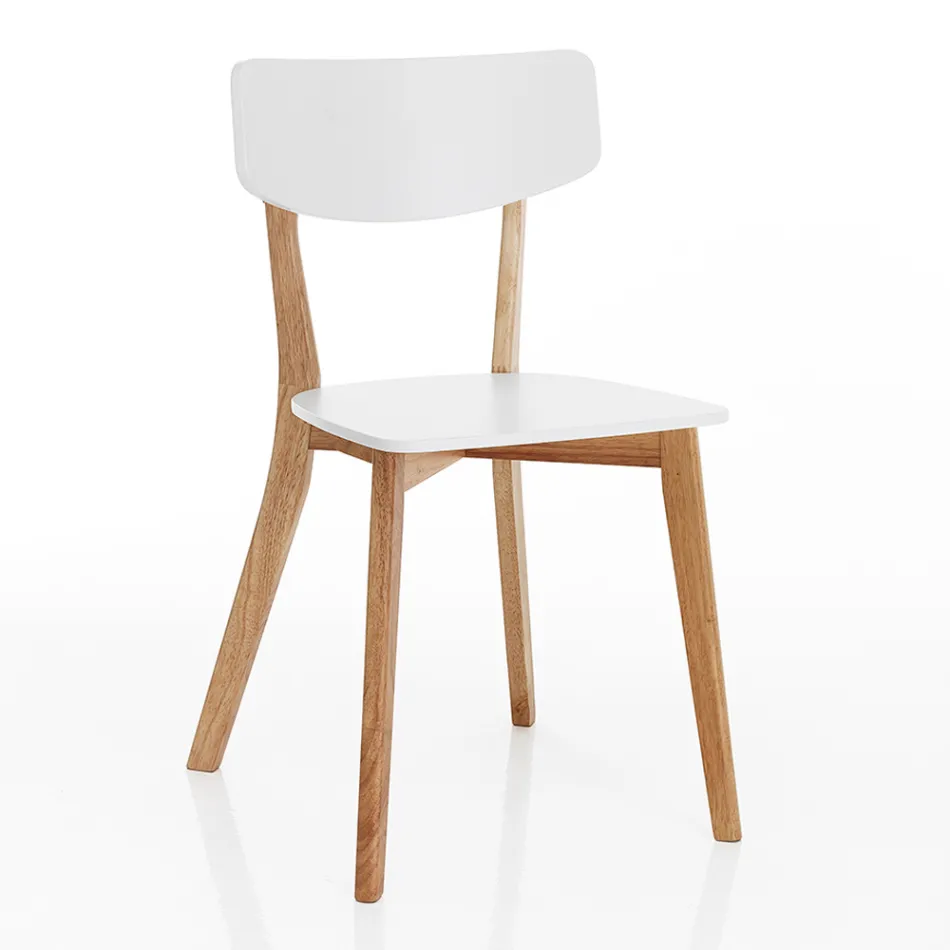 Scaun de bucatarie din lemn masiv alb si stejar vopsit 2 piese - Tonino Viadurini