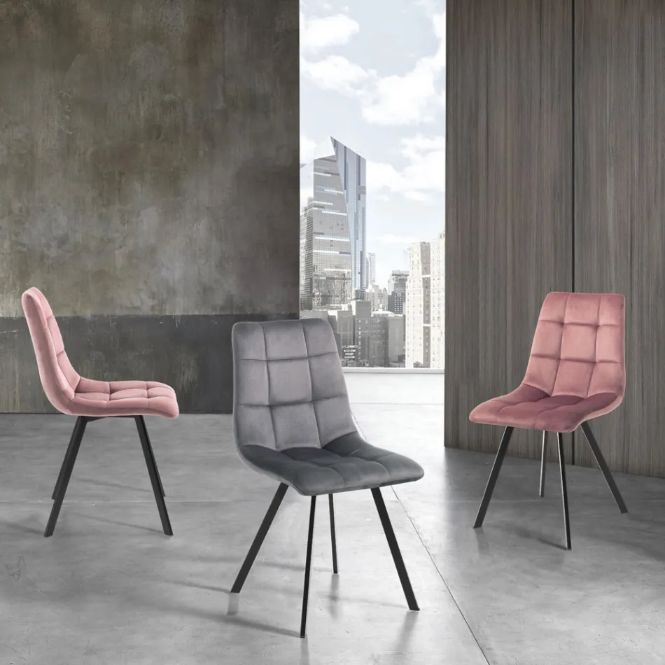 Scaun Bucatarie Tesatura cu Picioare Metal Negru 4 Bucati - Albastru Deschis Viadurini