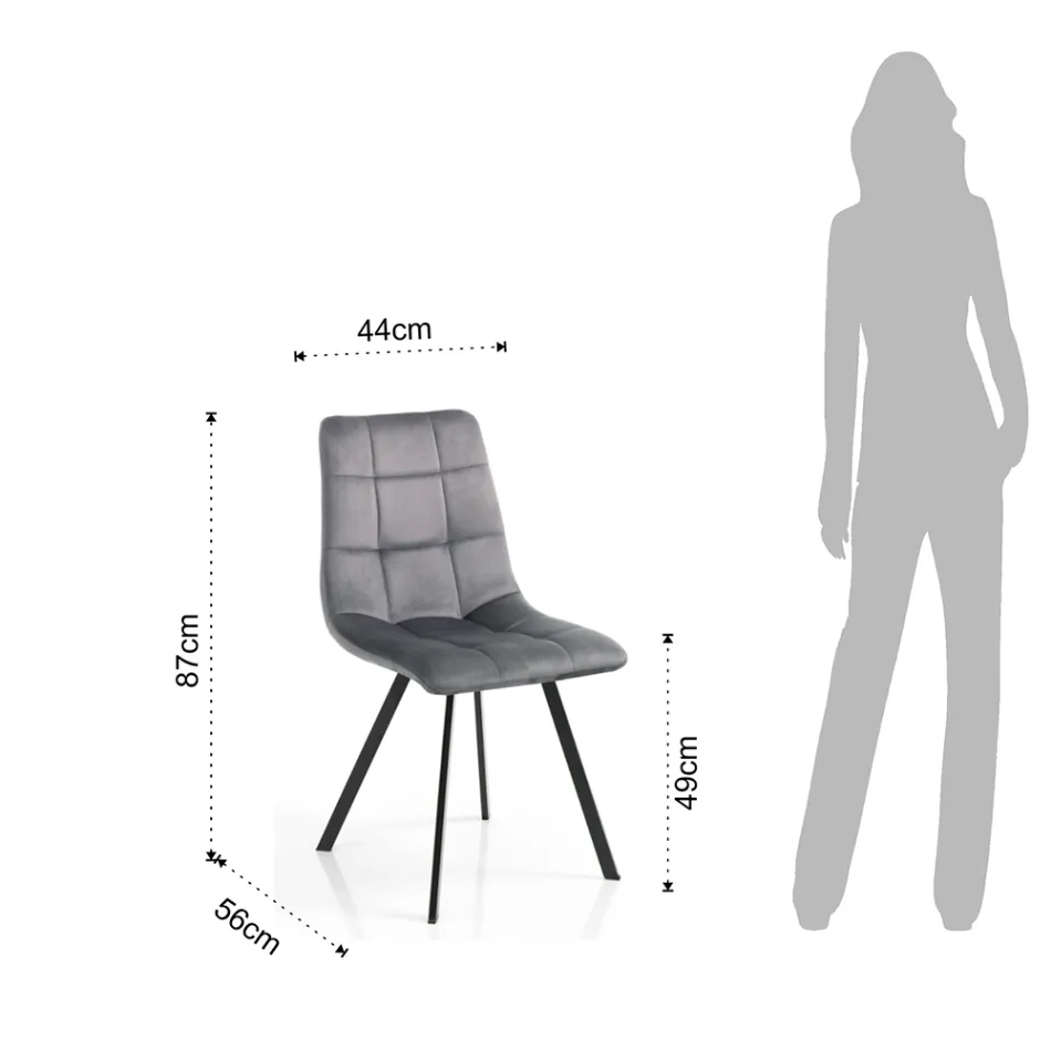 Scaun Bucatarie Tesatura cu Picioare Metal Negru 4 Bucati - Albastru Deschis Viadurini