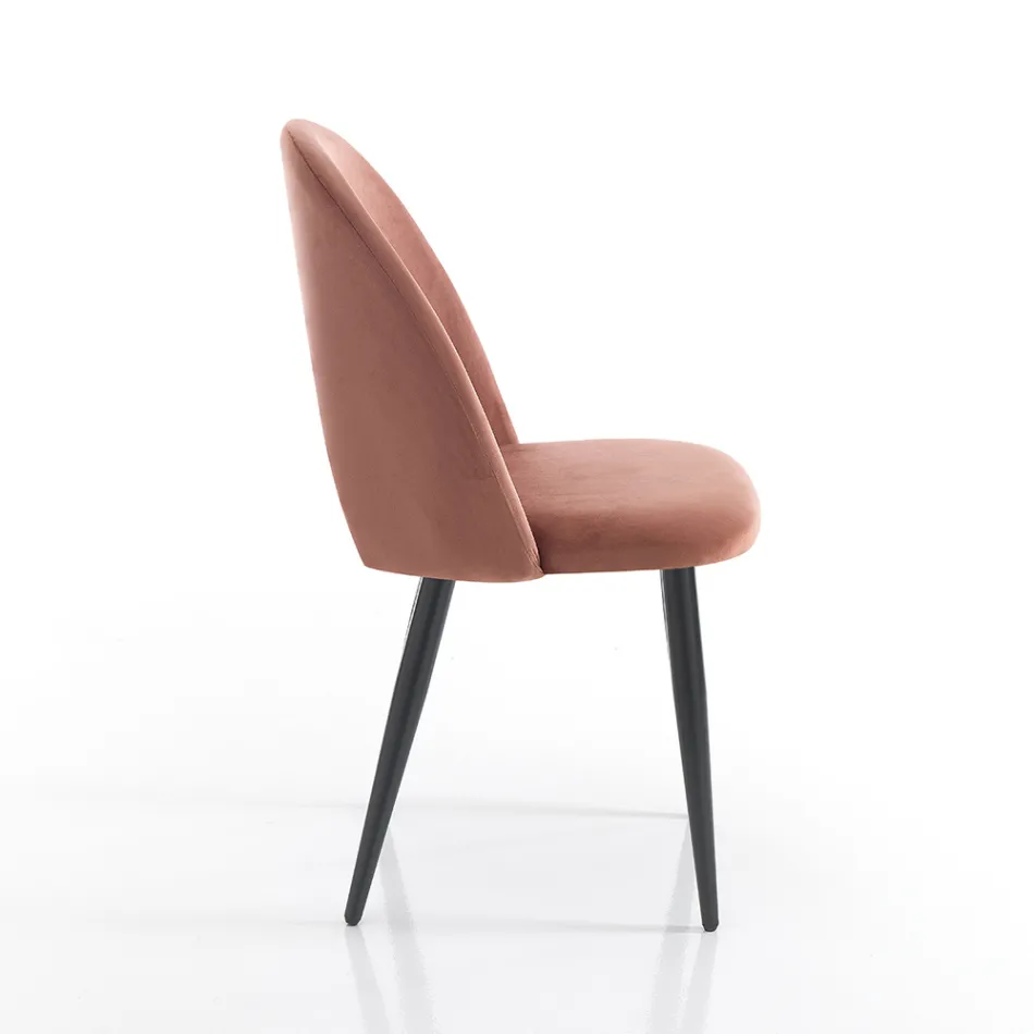 Scaun Bucatarie din Tesatura Efect Catifea si Metal 4 Bucati - Renetta Viadurini