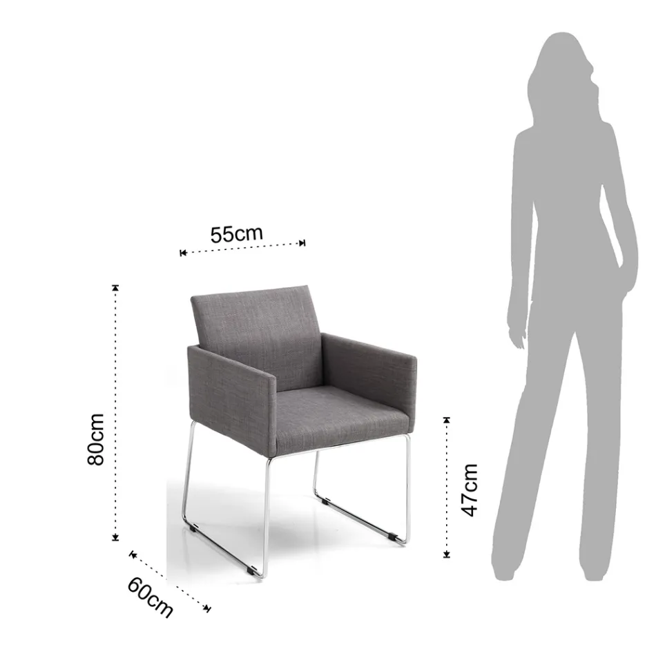 Scaun Bucatarie din Tesatura Gri cu Baza Metalica 2 Piese - Obturator Viadurini
