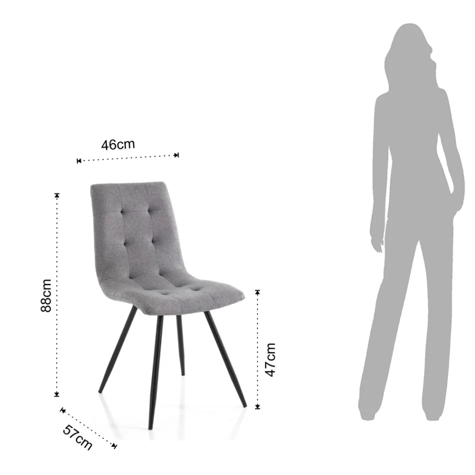 Scaun Bucatarie din Tesatura Gri si Metal Negru Mat 2 Piese - Scirocco Viadurini