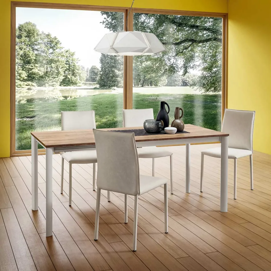 Scaun de bucatarie tapitat in intregime din piele ecologica Made in Italy, 2 bucati - Maria Viadurini