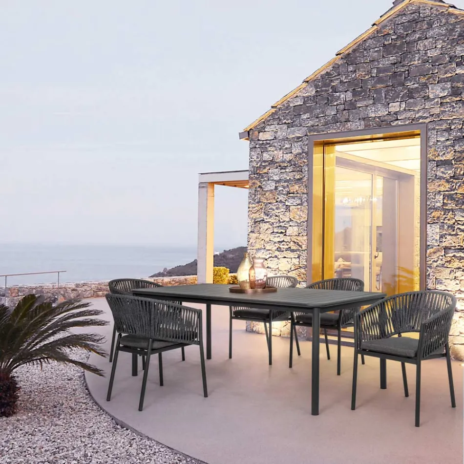 Scaun de exterior stivuibil cu scaun din stofa, Homemotion 4 piese - Aleandro Viadurini