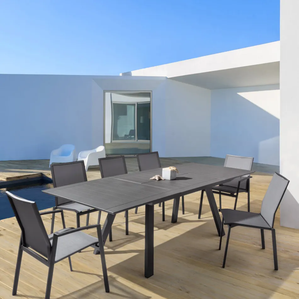 Scaun de exterior stivuibil din Aluminiu si Textilena, Homemotion 4 Piese - Serge Viadurini