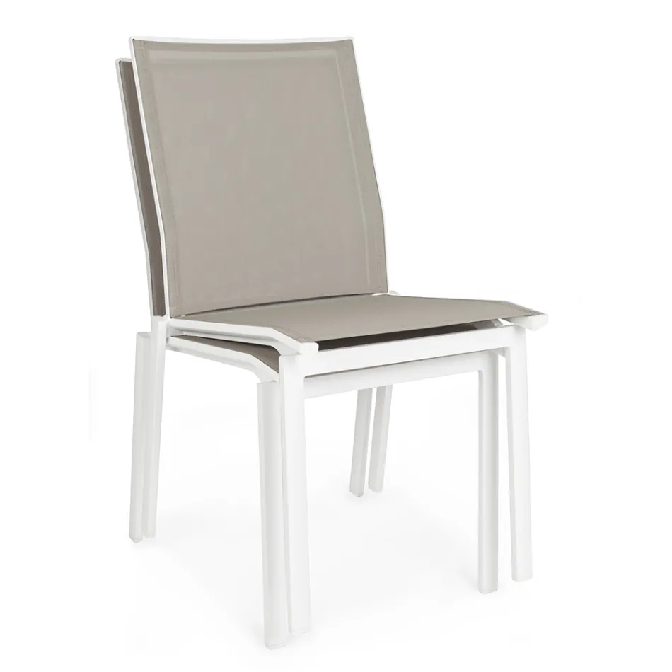 Scaun de exterior stivuibil din Aluminiu si Textilena, Homemotion 4 Piese - Serge Viadurini