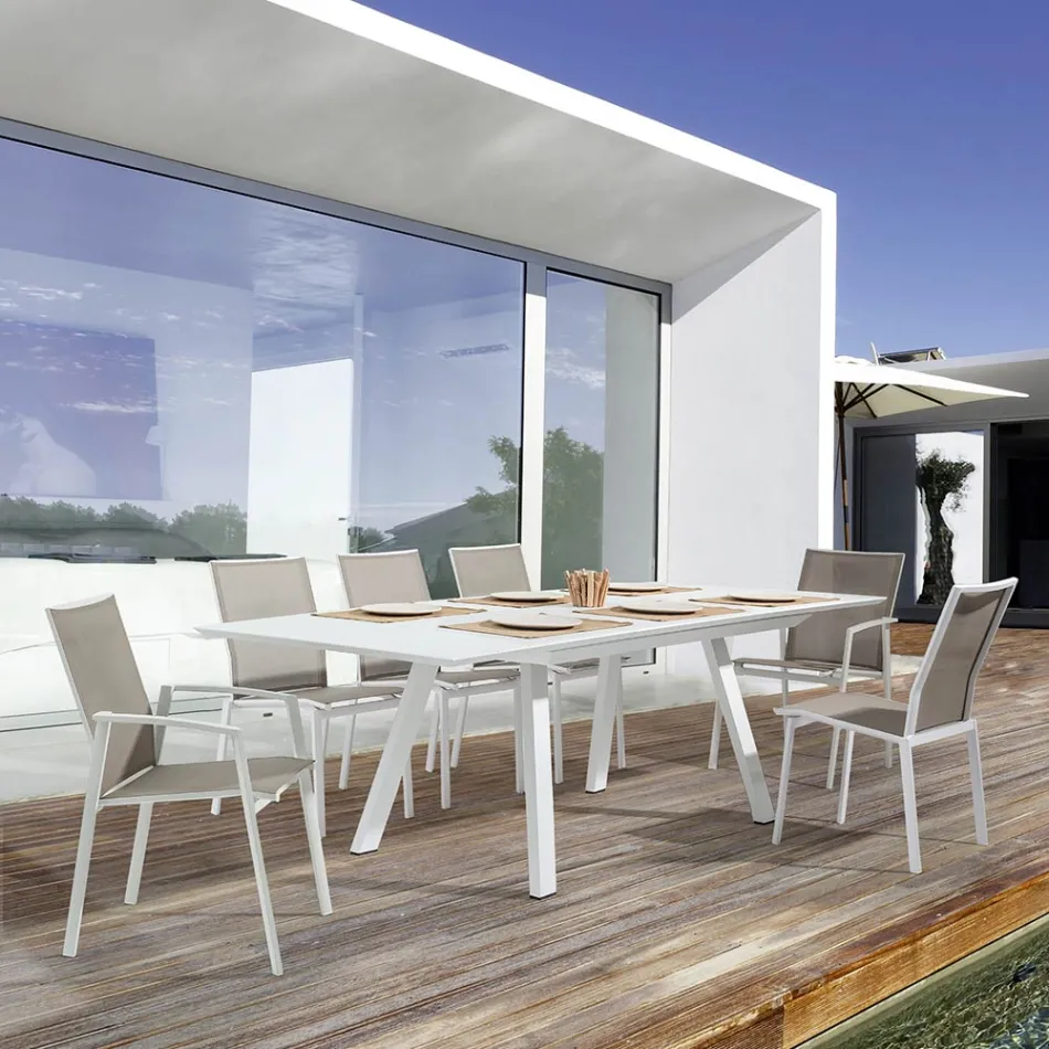 Scaun de exterior stivuibil din Aluminiu si Textilena, Homemotion 4 Piese - Serge Viadurini