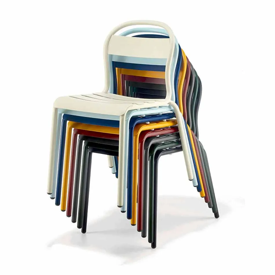 Scaun de exterior din aluminiu stivuibil realizat în Italia, 4 piese - Ulyssa Viadurini