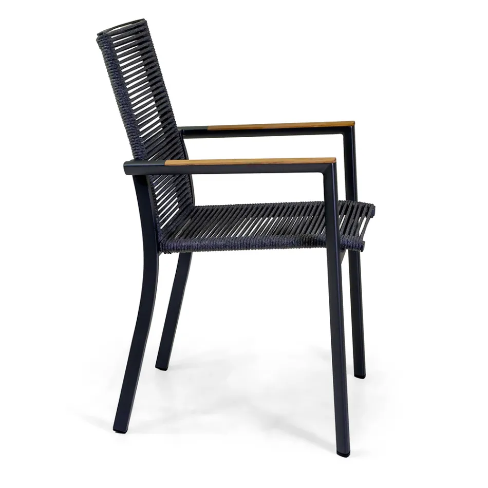 Scaun de exterior din aluminiu, scaun și spătar din frânghie - Detalii Viadurini