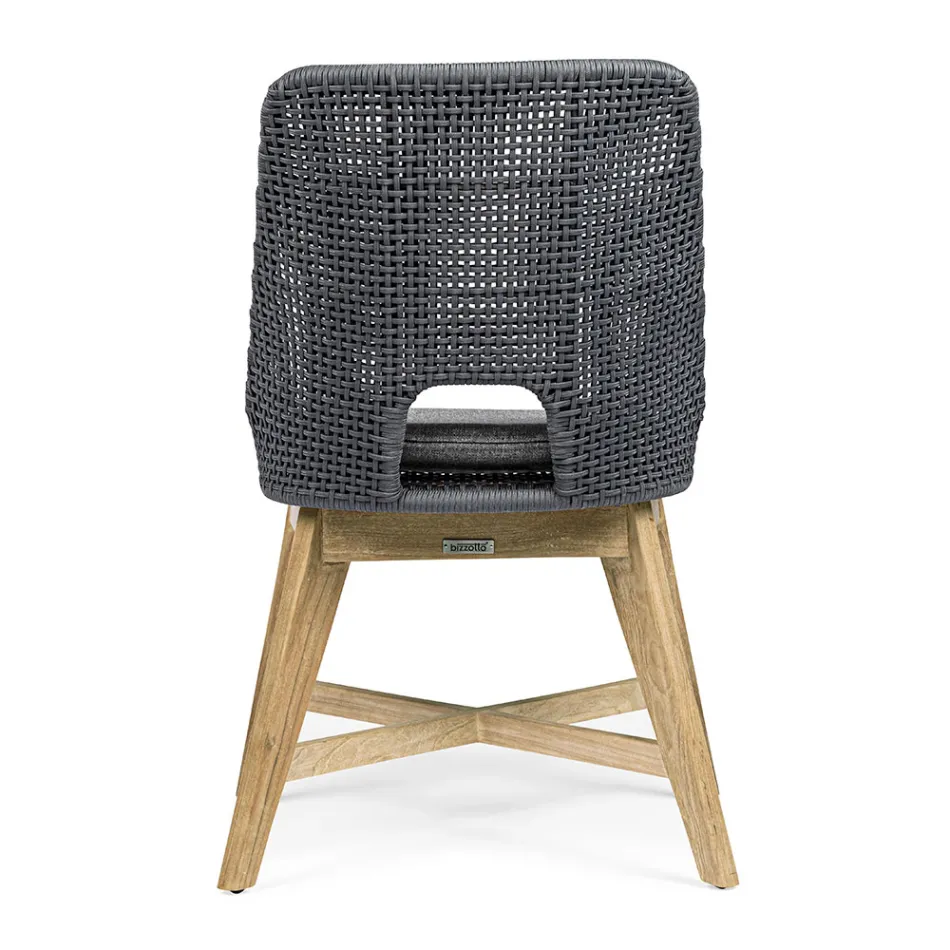 Scaun de exterior din funie si stofa cu baza din teak, Homemotion 2 piese - Lesya Viadurini